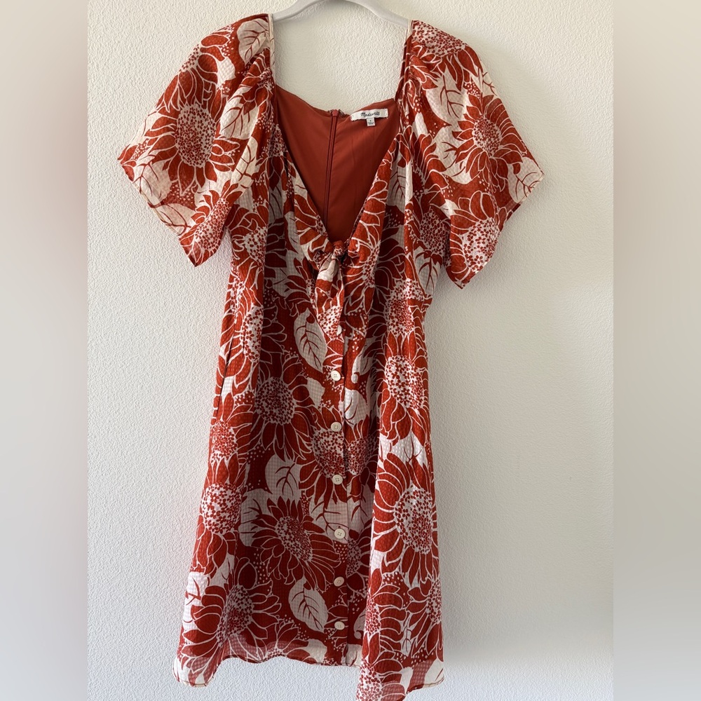 Madewell Rust and Cream Floral Tie-Front Dress